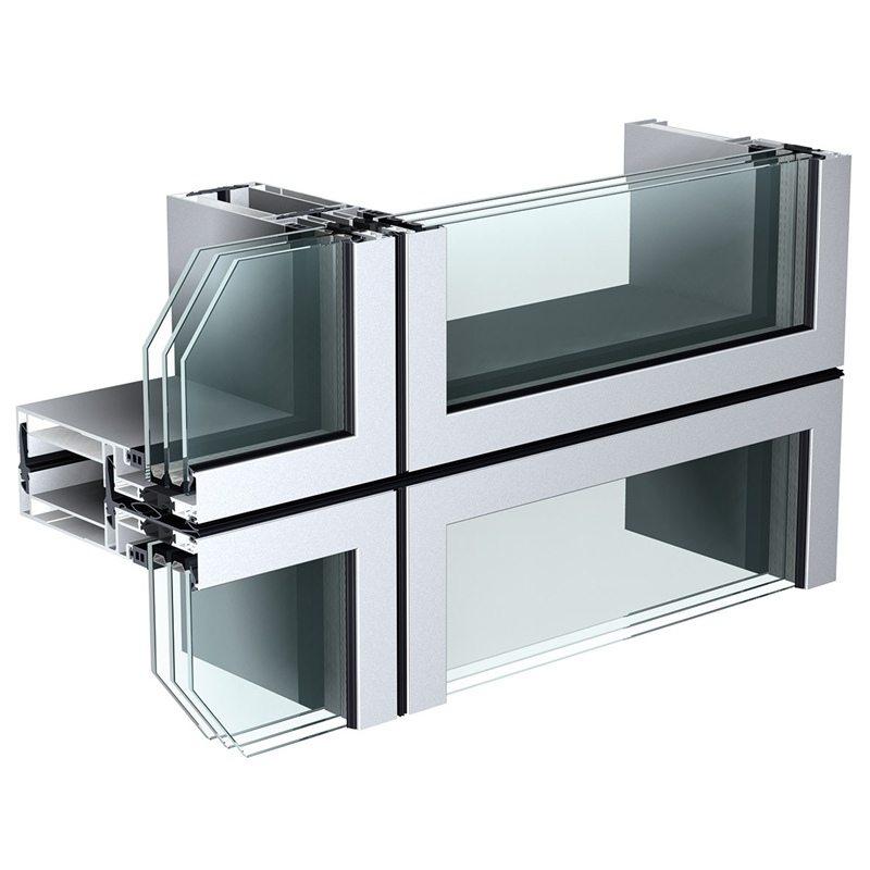 Elementfassade aus Aluminium-Stabrahmen mit sichtbarem und unsichtbarem Rahmen und Low-E-Doppelglas
