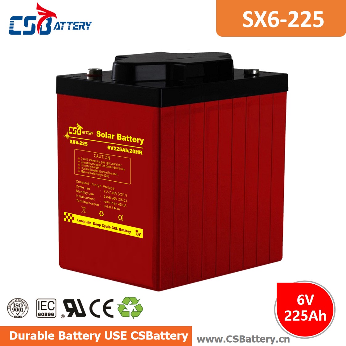 SX6-225 6V 225Ah Deep Cycle GEL Batterie-Ada
