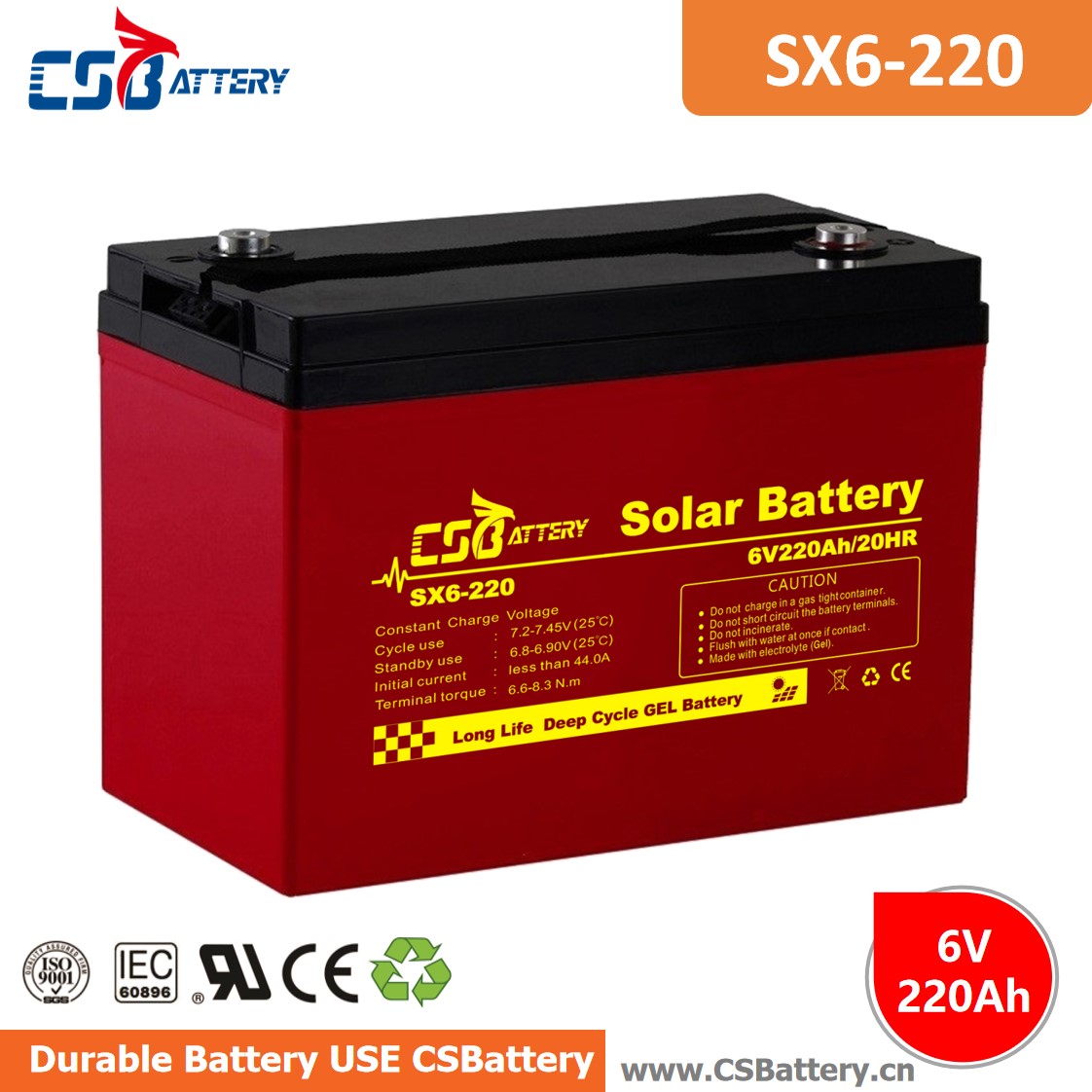 SX6-220 6V 220Ah Deep Cycle GEL Batterie-Ada
