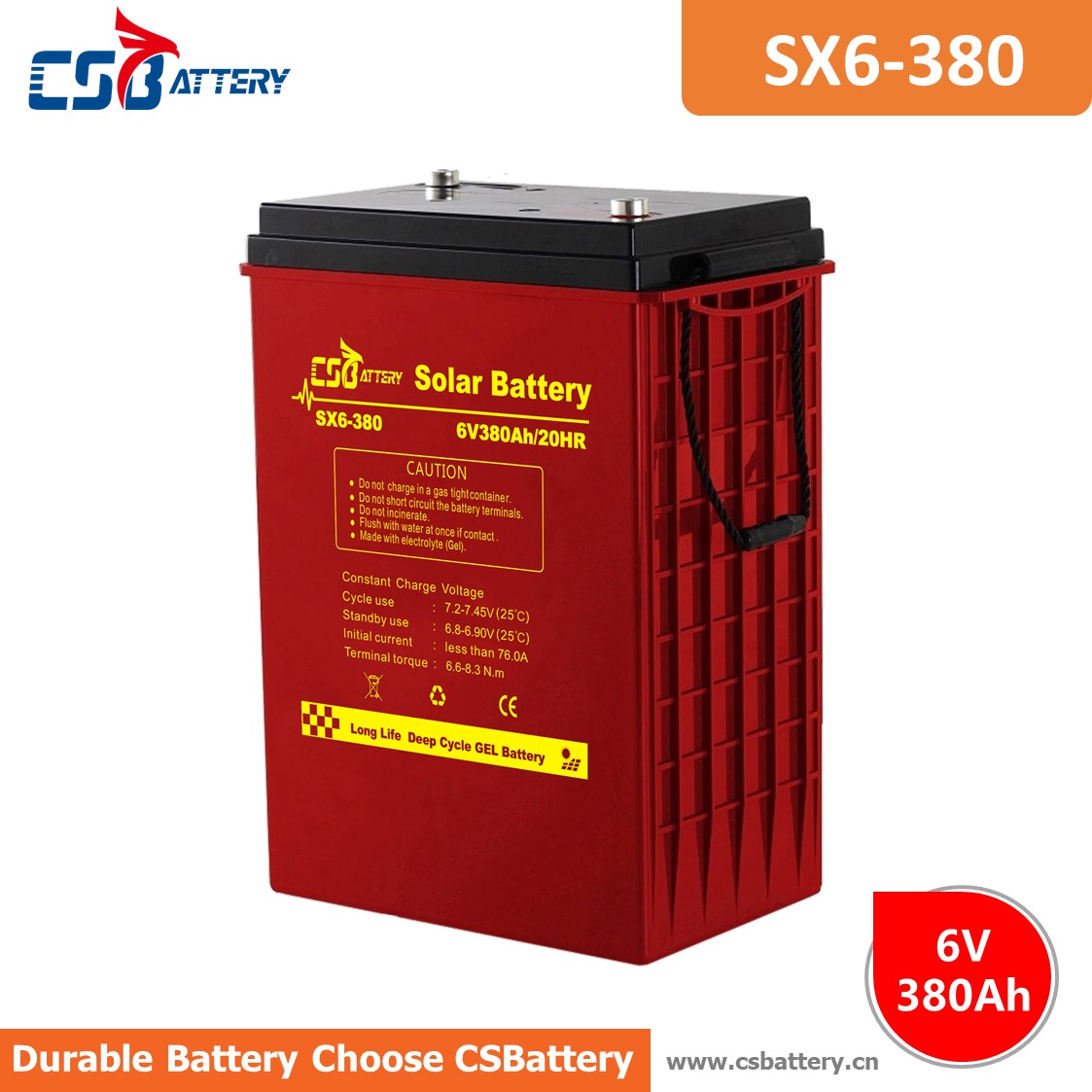 SX6-380 6V 380Ah Deep Cycle GEL-Batterie
