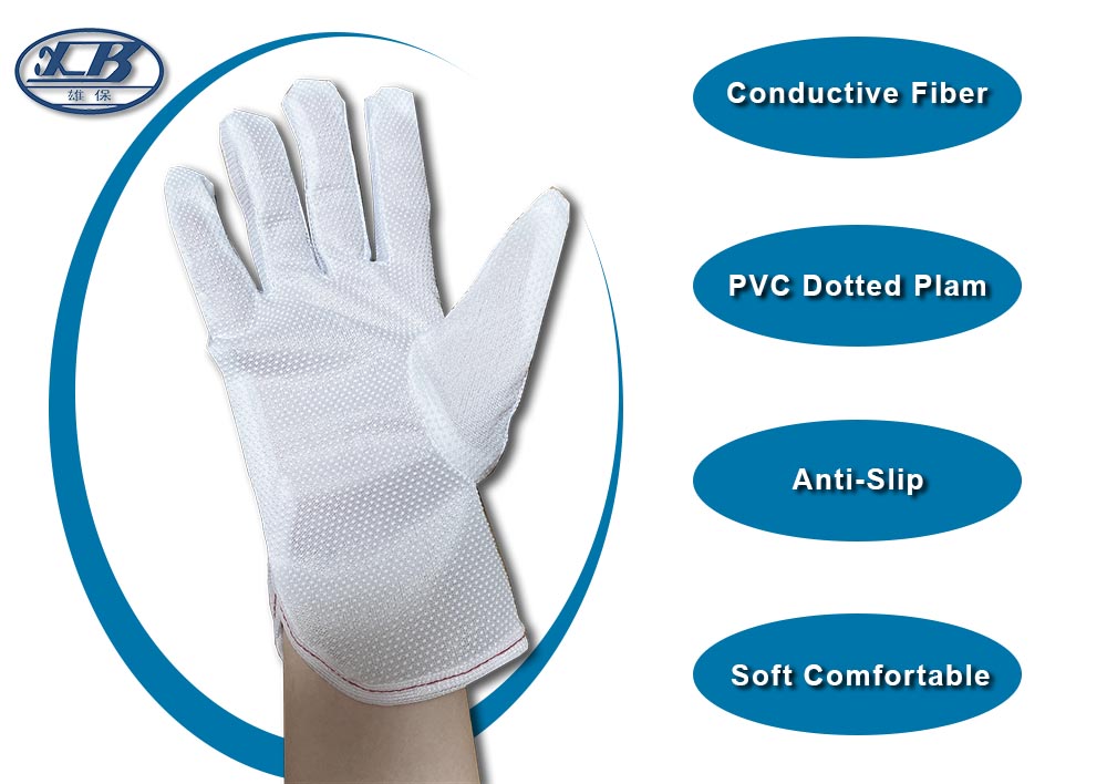 ESD-Kohlefaser-Handschuh PVC-Handfläche gepunktete Handschuhe