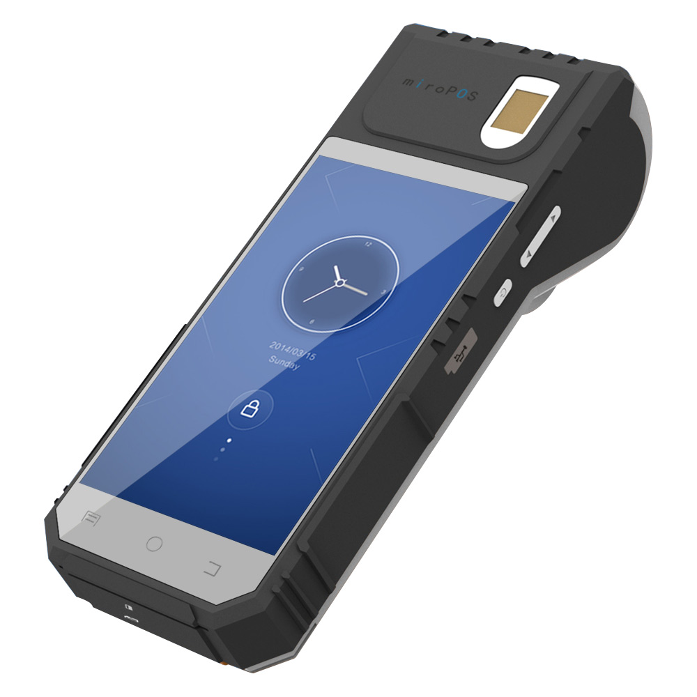 Android 6.0 2D-Laser-Barcode-Scanner Biometrisches Android-POS-Druckerterminal mit kabelloser Aufladung
