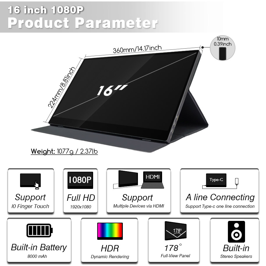 Tragbarer 16-Zoll-Touchscreen-Monitor S40-1 mit USB-Stromversorgung