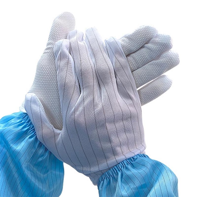 Gepunktete ESD-Handschuhe mit leitfähigem Garn aus Polyestergewebe
