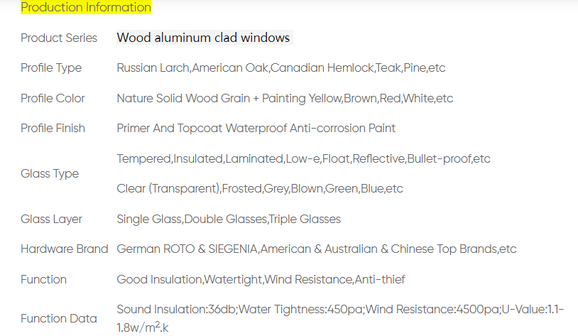 Spezifikationen für Holz- oder Aluminiumfenster