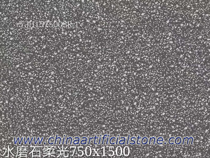 Große graue Feinsteinzeugfliesen mit Terrazzo-Effekt 750 x 1500 x 9 mm
