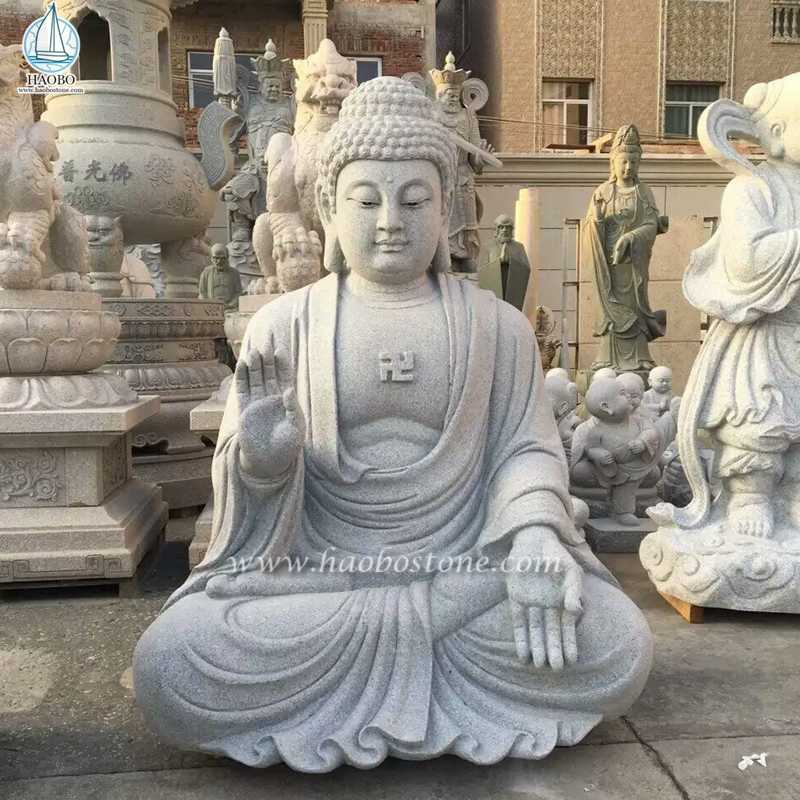 Natursteingrauer Granit Tempel Gautam Buddhistische Statue

