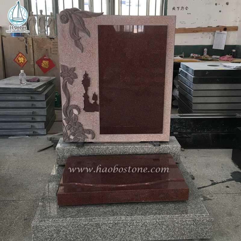 Grabstein aus rotem Granit im chinesischen Stil
