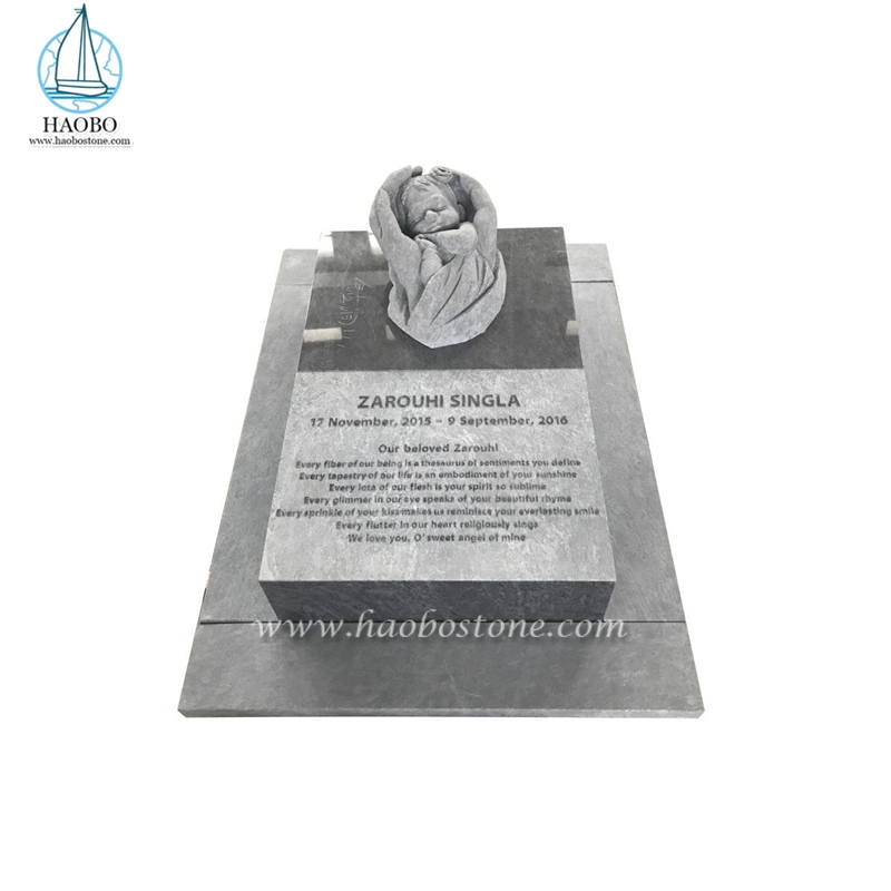 Kundengebundene graue Granit-Hand, die Baby-Engel geschnitzte Markierungs-Denkmal hält
