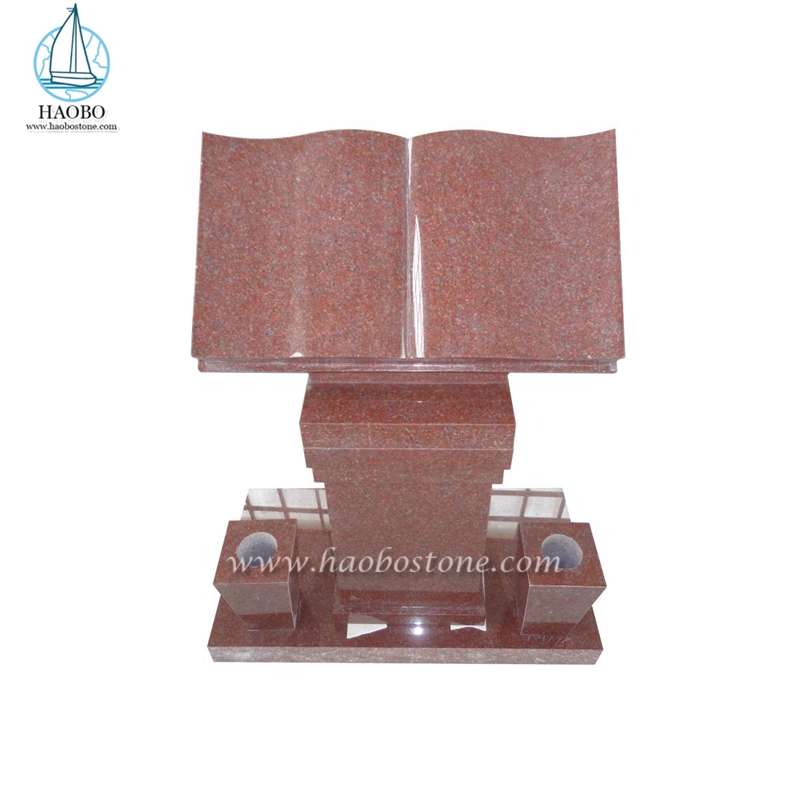 Kundenspezifischer Gedenkgrabstein aus rotem Granitbuch geschnitzt
