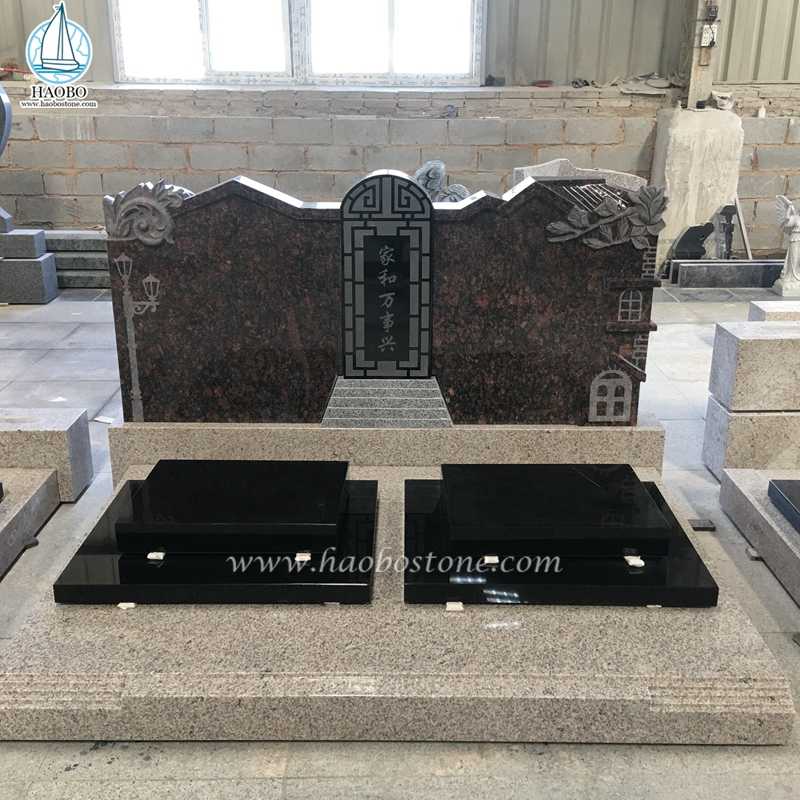 Granithaus im chinesischen Stil, geschnitztes Doppelfriedhofsdenkmal
