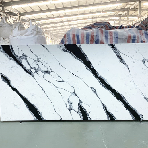 Schwarze Linien, weiße Quarzplatte, Tischplatte, Steinplatte vom chinesischen Hersteller
