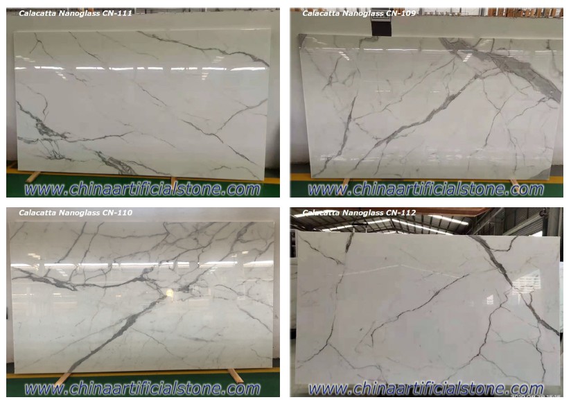Nano White Calacatta kristallisierte Glasmarmorplatten
