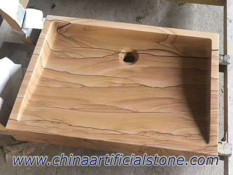 Waschbecken aus Holz Sandstein 50x40x11cm
