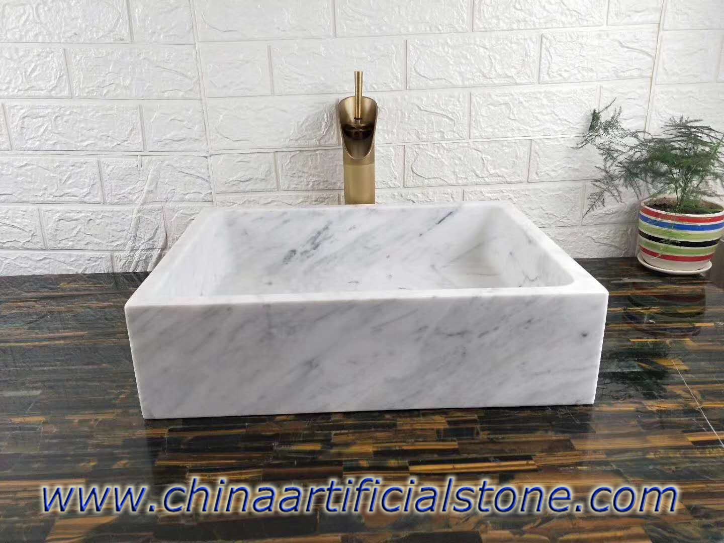 Waschbecken aus Carrara-weißem Marmor, 34 x 35 x 13 cm
