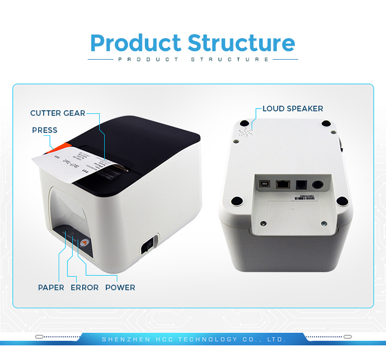 Hochwertiger, automatisch geschnittener 80-mm-Desktop-Ethernet-POS-Thermobondrucker HCC-POS890