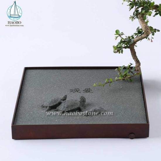 Natürlicher Granit China Design Schildkröte schnitzt quadratisches Teetablett
